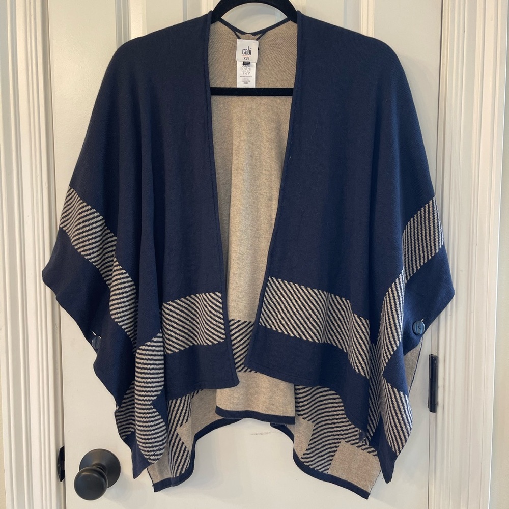 CAbi Reversible Navy & Taupe Knit Wrap Sweater Size XS-Small Poncho